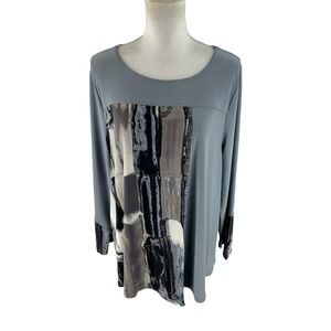 Liv by Habitat Womens L Lagenlook Mixed Media Artsy Tunic Blouse Art‎ to Wear